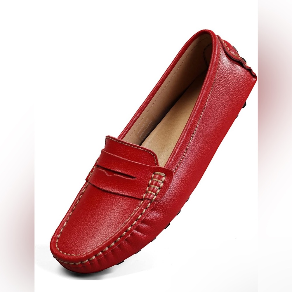 Artisure - Red Penny Loafers Womens Driving Flats